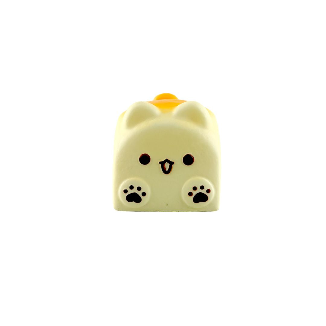 Doggy Toast–shaped squishy toy with a cube form, small ears, paw print details, and a cartoon face on a white background.