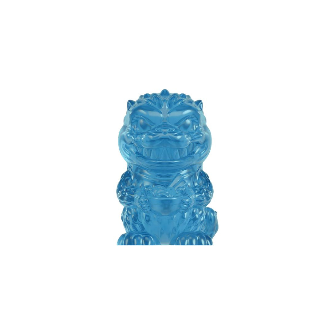 Translucent blue monster‑style collectible figurine centered on a white background