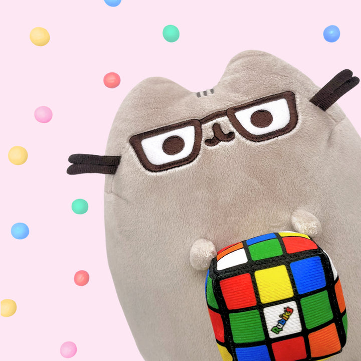 9.5in Pusheen with Rubiks Cube