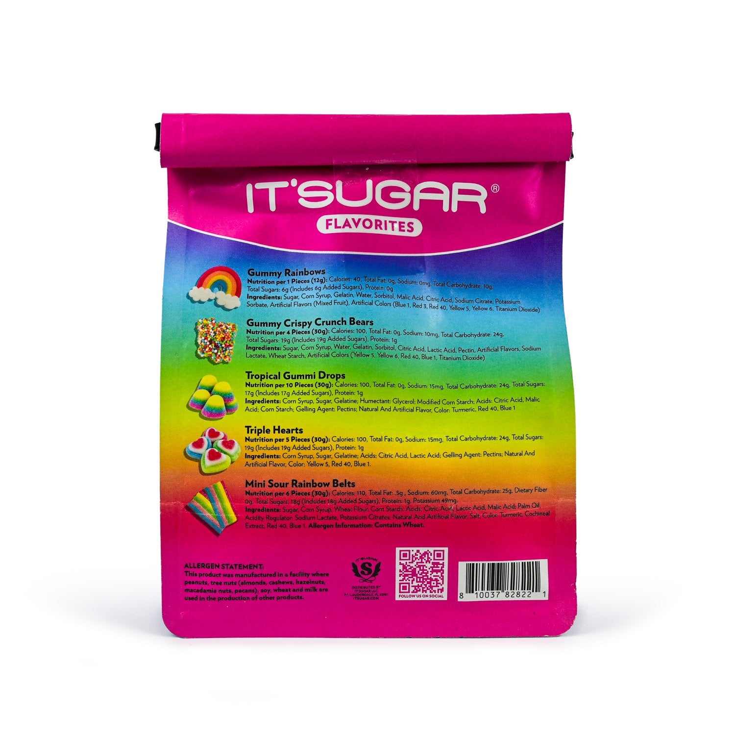 IT'SUGAR Favorites candy bag with colorful design on a white background