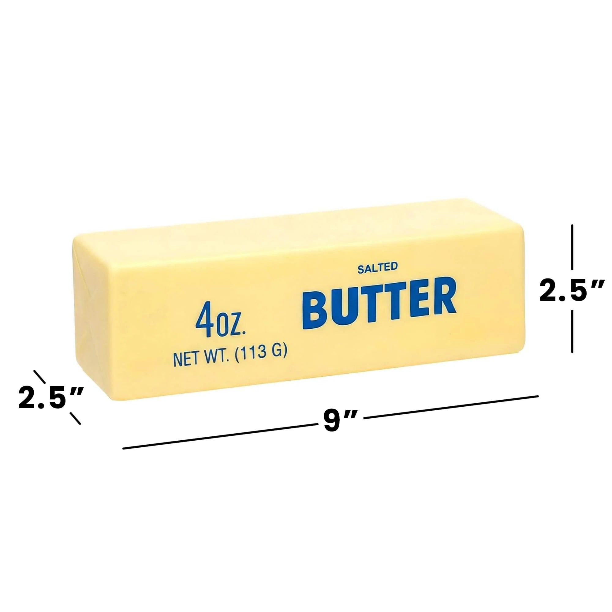 Block of butter squshy with measurements on a white background