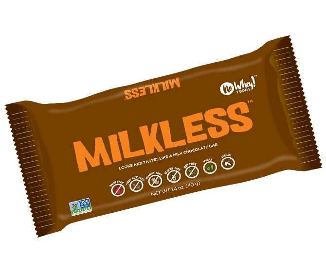 Milkless chocolate bar packaging on a white background