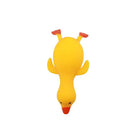  Large yellow duck‑shaped squishy toy shown upside down, with an orange beak, small wings, and orange feet extending upward, displayed on a white background.
