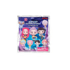  Front of a sealed “K‑Pop Demon Hunters” blind‑bag package labeled “Figural Bag Clip,” showing illustrated cartoon characters from the series on purple and blue packaging with a Netflix logo and a choking‑hazard warning.