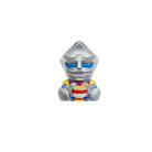 Silver robot‑style collectible figurine holding a red bowl, centered on a white background