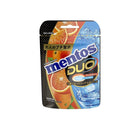 Mentos Duo chewy dragees pouch featuring orange and soda imagery, shown on a white background