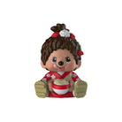 Toy figure of a girl in a red kimono holding a bowl of soup on a white background