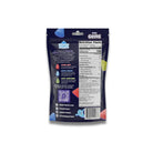 Back of an “Aura Gems” candy bag showing nutrition facts, ingredients, product information, and a barcode on a dark blue package.