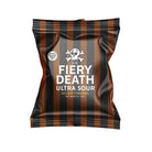 Fiery Death Ultra Sours packaging with skull and crossbones design on a white background
