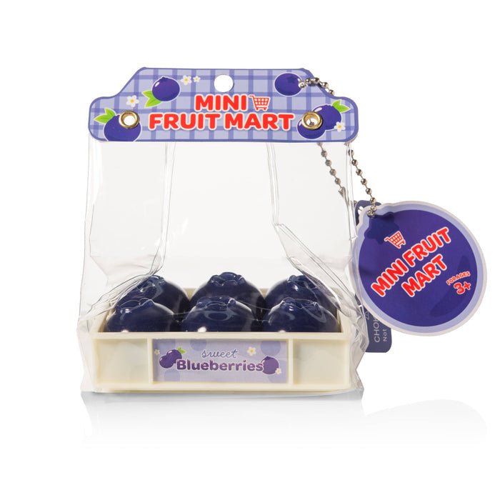 Packaged toy blueberries with 'Mini Fruit Mart' branding on a white background