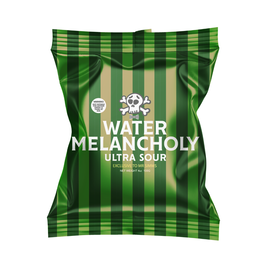 Green striped packaging of 'The Water Melancholy Ultra Sour' on a white background