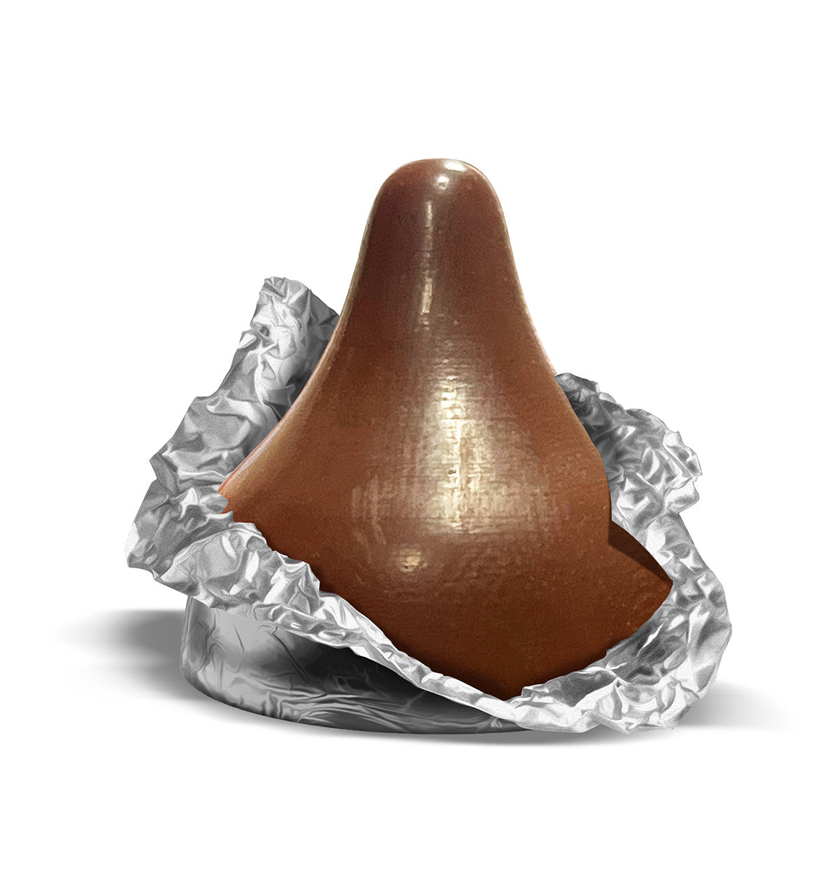 Chocolate kiss with foil on a white background