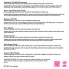 A black-and-white text-based product information sheet listing multiple gummy and hard candy varieties by name, including Strawberry Soulkiss Gummies, Brown Sugar Plum Hard Candy, Blueberry HI You, Corn Gummy, Mango Gummy, Soft nougat Candy, and Dragon's Beard Candy, with ingredient summaries and a net weight of 7.0 oz (203 g).