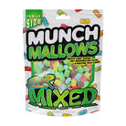 A 5 oz bag of Sour Mixed Munch Mallows candy in a white stand-up pouch with colorful graphics and a clear window showing the colorful candies inside.