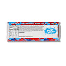 Noubs product shown from the back, featuring a white backing card with red and blue graphics, a nutrition facts panel, and the text 'UNPACK THE SWEET AND DIP FOR HEAT' and 'SUPER STRIPS'.