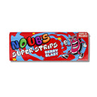 A package of Noubs Super Strips Berry Blast candy, featuring a bright red wrapper with blue splash accents, multicolored 'NOUBS' lettering, and a cartoon character on the right.