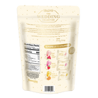 Rizop 'The Wedding Collection' 15-count bag of wedding planning ring pops, showing the back of the cream-colored resealable pouch with flavor illustrations and product details.