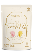 RingPop The Wedding Collection 15-piece pouch of gem-shaped pops in pink and yellow, on a clean white background.