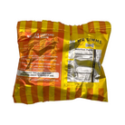 Back view of a Mr. Simms Rancid Custard Sours bag, featuring yellow and orange stripes with product details and a nutrition label.