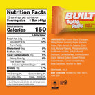 Nutrition facts label and package of Built Sour Puffs Sweet Pea Punch on a yellow background