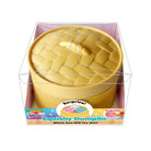 Tan squishy dumpling container inside a clear boc labeled Surprise Squishy Dumplin with quote "Which One Will You Get"