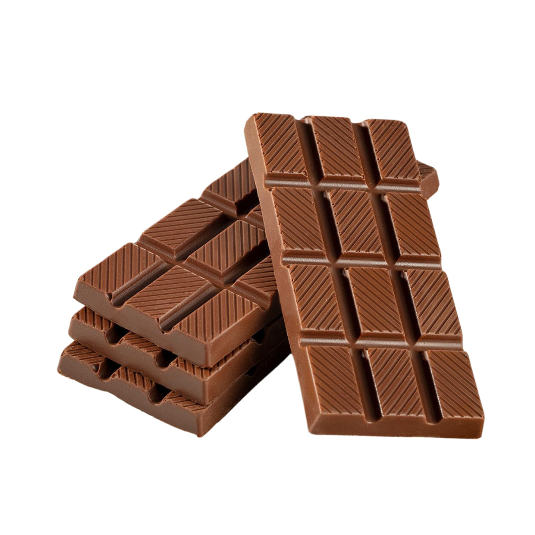 Milkless Chocolate bars stacked on a white background