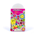 Colorful packaging of a candy product with cartoon designs on a white background