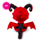 A 2-foot red Hazbin hotel Dazzle plush toy shown from the back, featuring black horns, wings, and tail, on a white background with a pink starburst label indicating '2FT'.