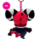 A 5-inch  Helluva Boss Blitzo plush keychain of a cartoon character shown from the back, featuring a red body, black and white striped ears, a pink strap with 'You Tooz!' text, and dark blue pants, on a white background with a pink '5IN' badge.