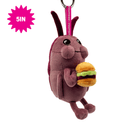 Spongebob Cockroach plush character   keychain holding a small hamburger, shown on a plain white background with a pink starburst badge that reads '5IN'.