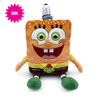 A SpongeBob-Youtooz plush toy shaped like a square bread character with large green eyes, a wide smile, yellow shirt, brown pants, and green shoes, shown on a white background with a pink '9IN' badge in the top left corner.