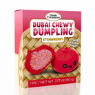 Box of Dubai Chewy Dumpling Strawberry flavor with a pink background