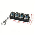 Keyboard clicker keychain on white background with size dimensions