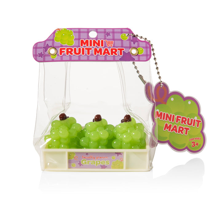 Miniature green grapes in a clear packaging with 'Mini Fruit Mart' branding on a white background.