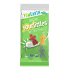 Green package of Yum Earth Organic Sour Littles soft chewy candy on a white background