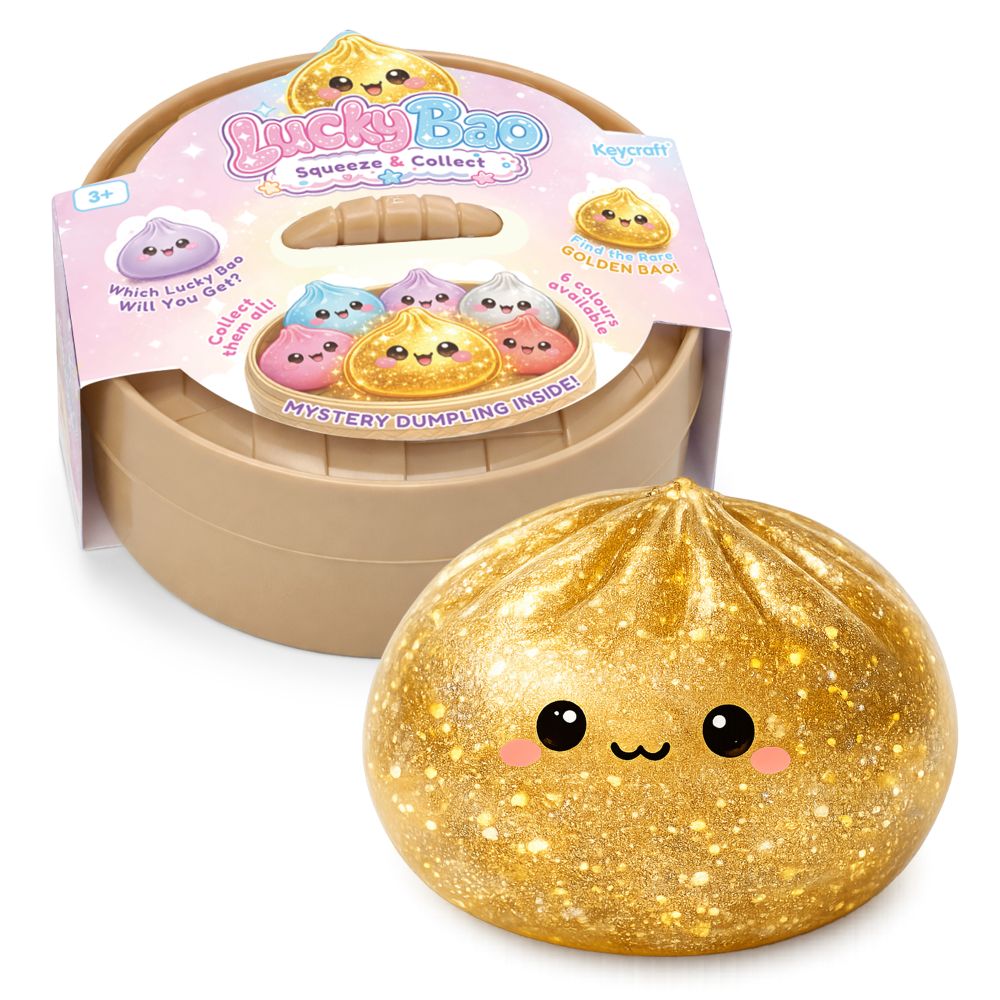 Gold Lucky Bao toy with packaging on a white background